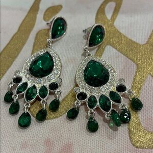 Emerald Teardrop Crystal Chandelier Earrings - Green